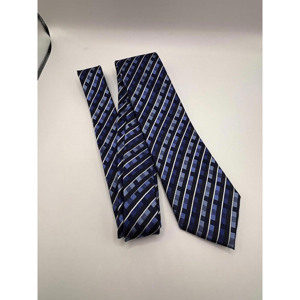 Bellissimo Blue Black White REPP Men's Narrow Silk Tie